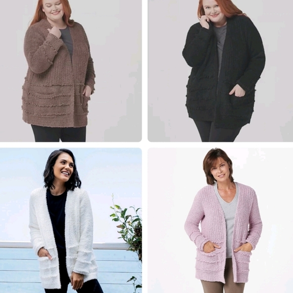 Barefoot Dreams Cozychic Boardwalk Fringe Cardigan Size Medium Black Soft Cozy - Picture 2 of 16